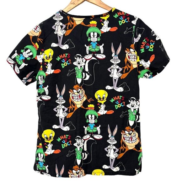 Looney Tunes Scrub Top Size XS Two Pocket Taz with Braces Tweety Sylvester - Picture 2 of 5